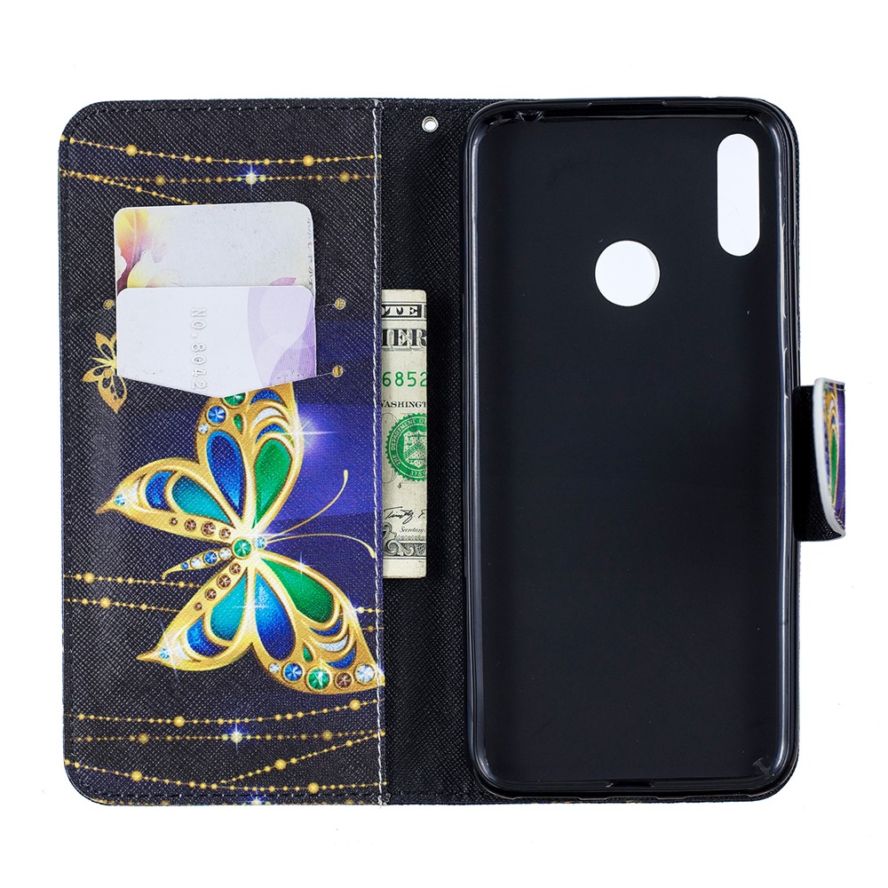 Pattern Printing Leather Wallet Case for Huawei Y7 (2019) - Colorized Butterfly-4