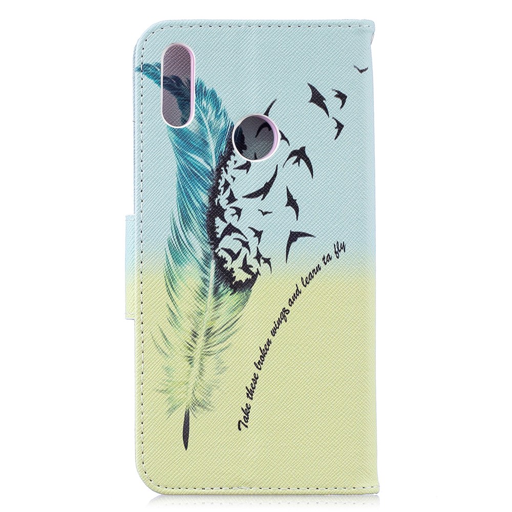 Pattern Printing PU Leather Wallet Phone Case for Huawei Y7 (2019) - Feather Pattern-3