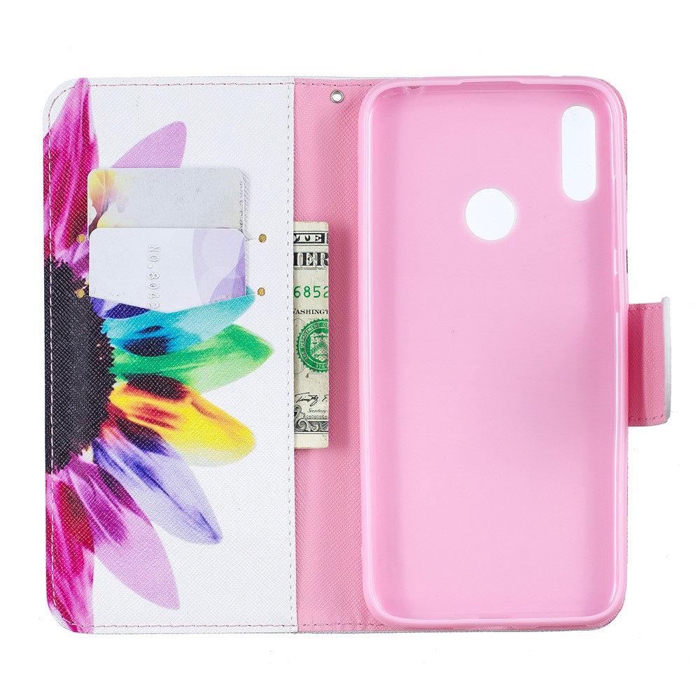 Pattern Printing PU Leather Wallet Phone Case for Huawei Y7 (2019) - Petals Pattern-4