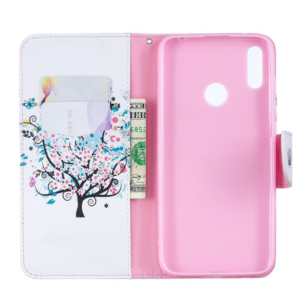 Padrão De Impressão PU Carteira De Couro Carteira De Telefone Para Huawei Y7 (2019) - Árvore Florida-4