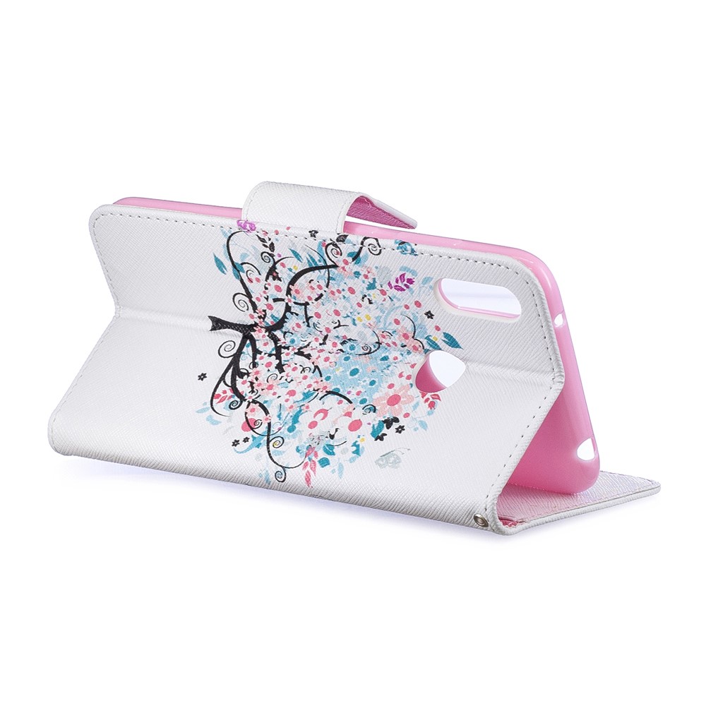 Padrão De Impressão PU Carteira De Couro Carteira De Telefone Para Huawei Y7 (2019) - Árvore Florida-5