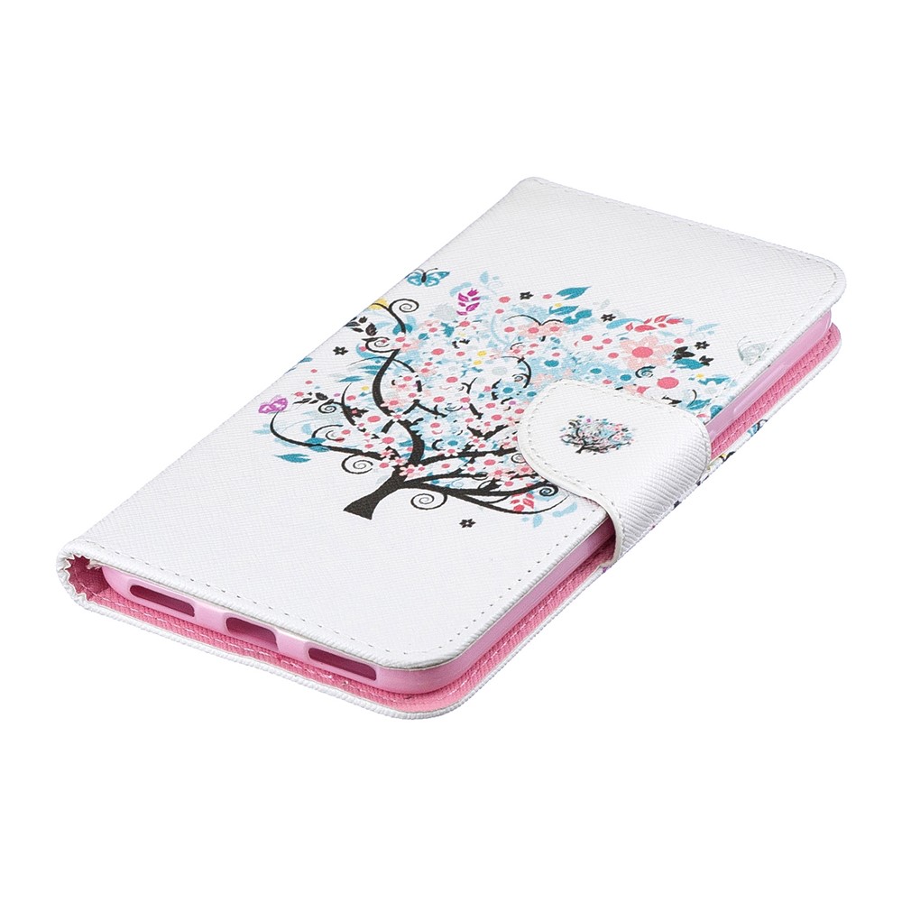 Padrão De Impressão PU Carteira De Couro Carteira De Telefone Para Huawei Y7 (2019) - Árvore Florida-7