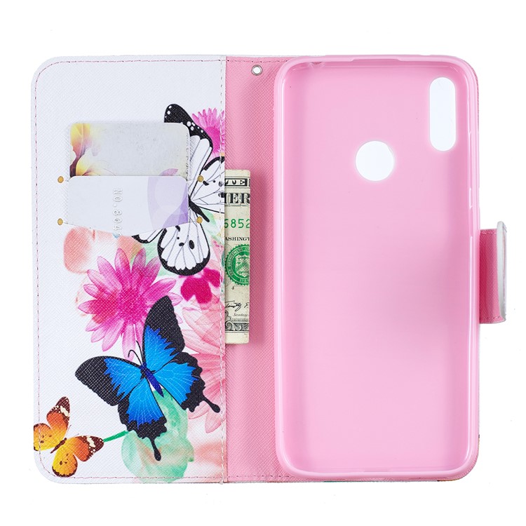 Pattern Printing PU Leather Wallet Phone Case for Huawei Y7 (2019) - Butterflies and Flowers-4