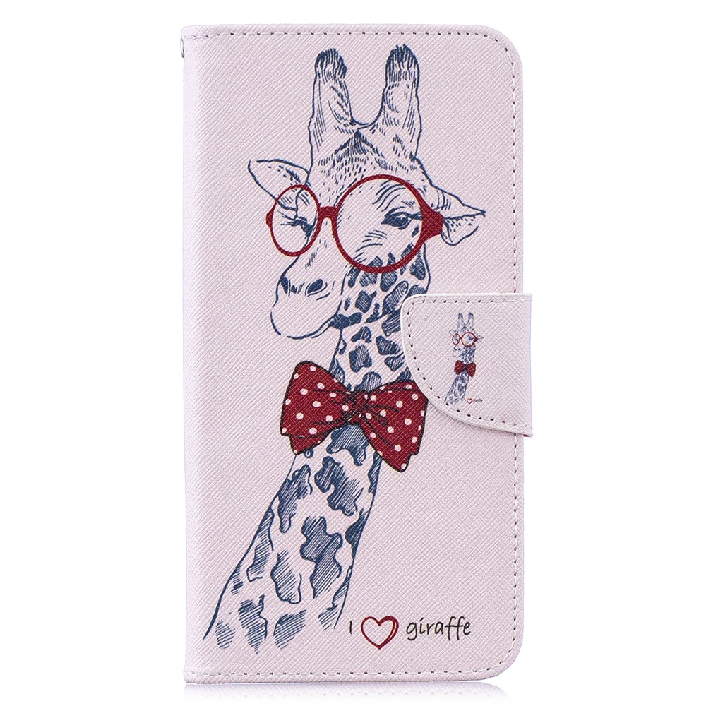 Pattern Printing PU Leather Wallet Phone Case for Huawei Y7 (2019) - Giraffe Wearing Glasses-2
