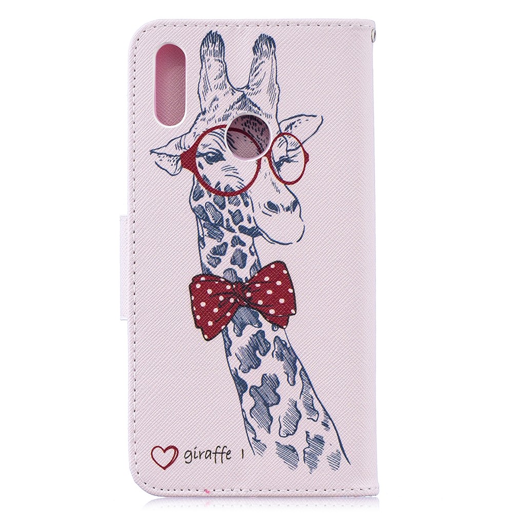 Pattern Printing PU Leather Wallet Phone Case for Huawei Y7 (2019) - Giraffe Wearing Glasses-3