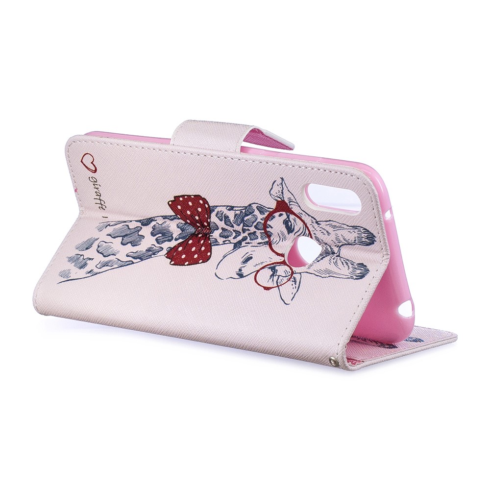 Pattern Printing PU Leather Wallet Phone Case for Huawei Y7 (2019) - Giraffe Wearing Glasses-5