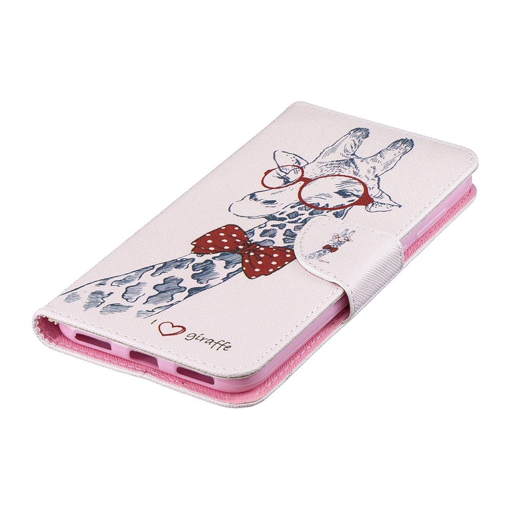 Pattern Printing PU Leather Wallet Phone Case for Huawei Y7 (2019) - Giraffe Wearing Glasses-7