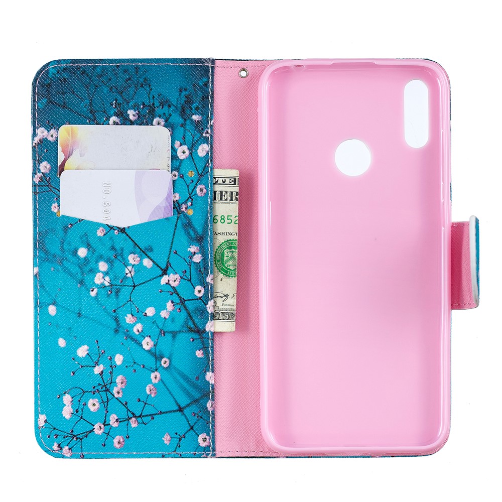 Pattern Printing PU Leather Wallet Phone Case for Huawei Y7 (2019) - Tree with Flowers-4