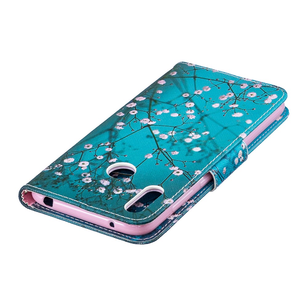 Pattern Printing PU Leather Wallet Phone Case for Huawei Y7 (2019) - Tree with Flowers-8