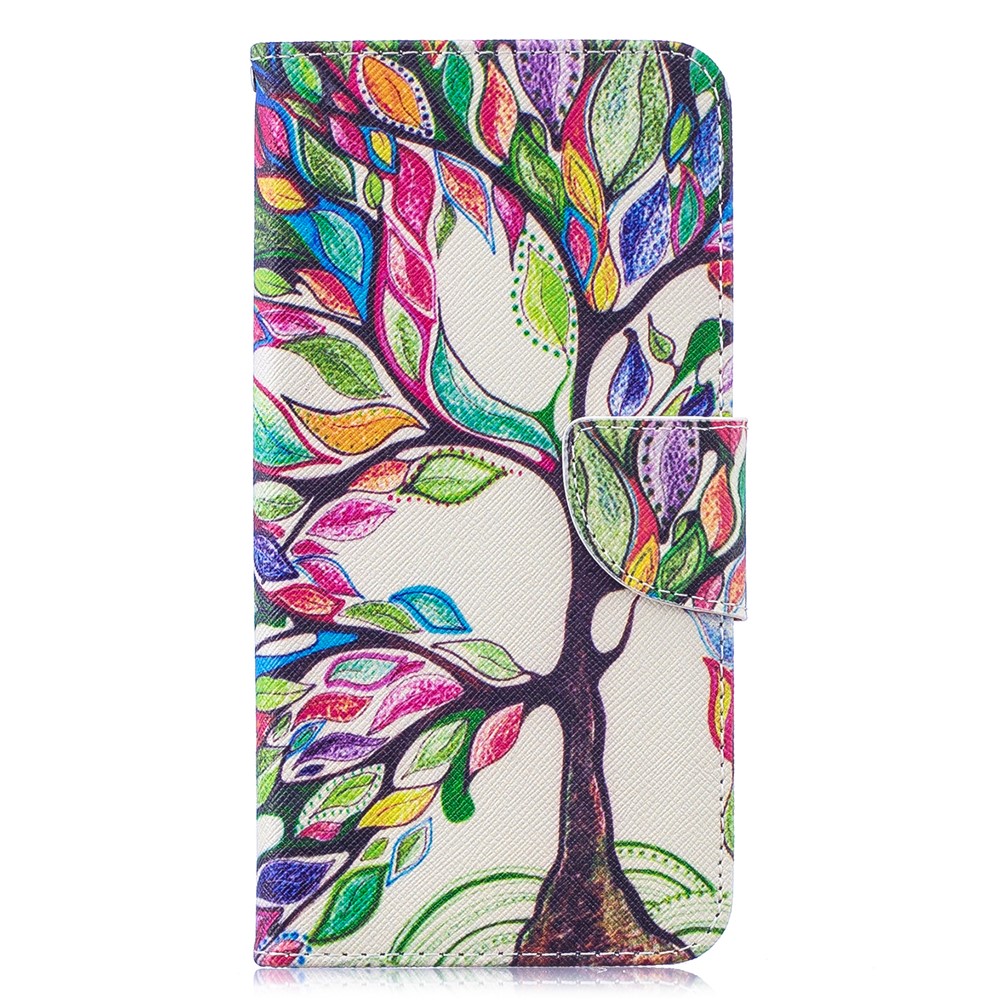 Pattern Printing PU Leather Wallet Phone Case for Huawei Y7 (2019) - Colorized Tree-2