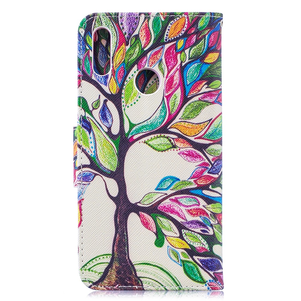 Pattern Printing PU Leather Wallet Phone Case for Huawei Y7 (2019) - Colorized Tree-3