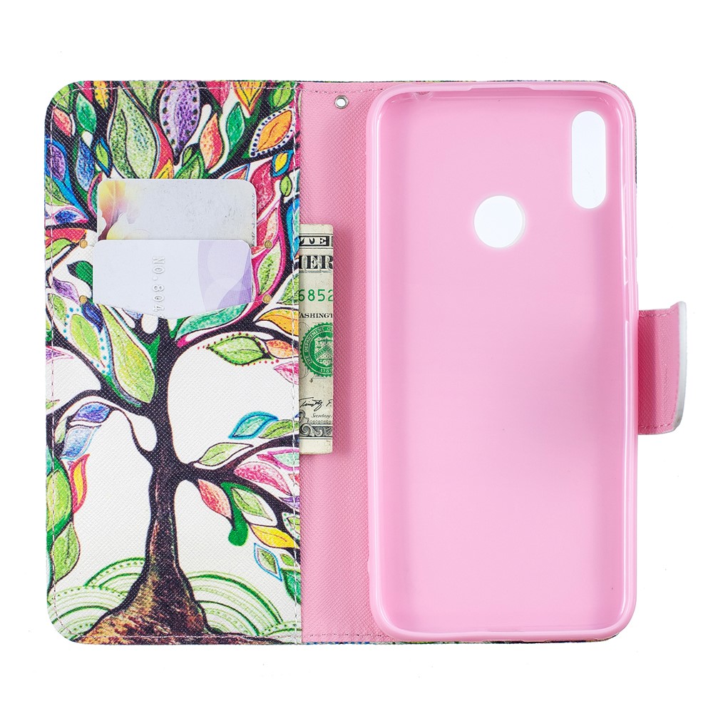 Pattern Printing PU Leather Wallet Phone Case for Huawei Y7 (2019) - Colorized Tree-4