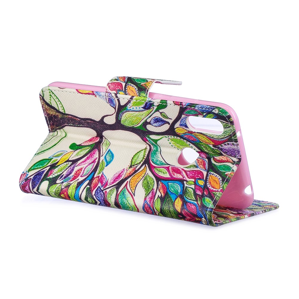 Pattern Printing PU Leather Wallet Phone Case for Huawei Y7 (2019) - Colorized Tree-5