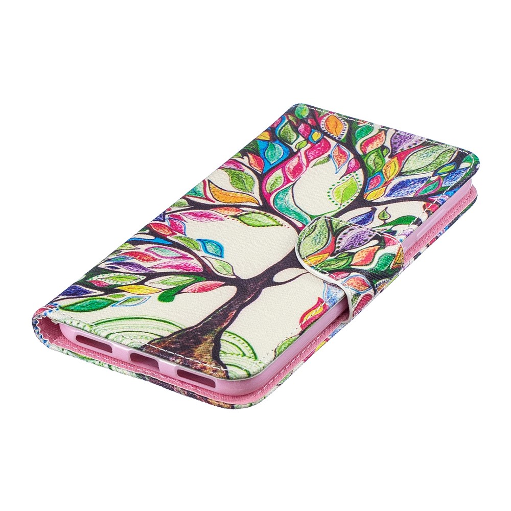 Pattern Printing PU Leather Wallet Phone Case for Huawei Y7 (2019) - Colorized Tree-7