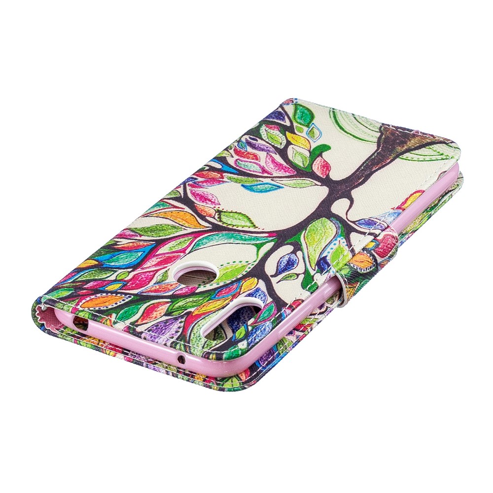 Pattern Printing PU Leather Wallet Phone Case for Huawei Y7 (2019) - Colorized Tree-8