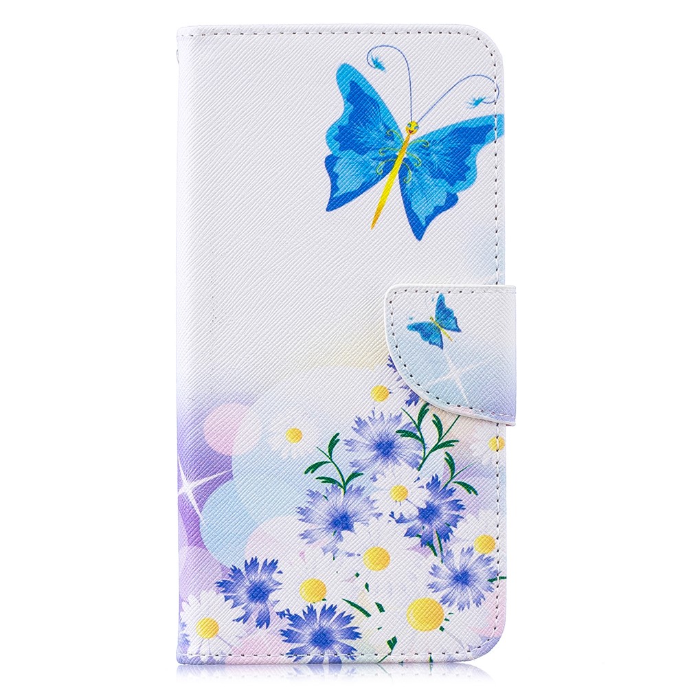 Padrão De Impressão PU Carteira De Couro Carteira De Telefone Para Huawei Y7 (2019) - Borboletas Azuis-2