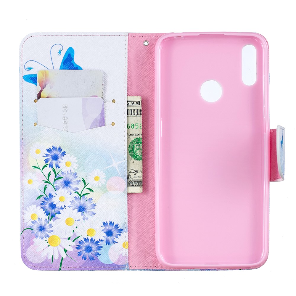 Padrão De Impressão PU Carteira De Couro Carteira De Telefone Para Huawei Y7 (2019) - Borboletas Azuis-4