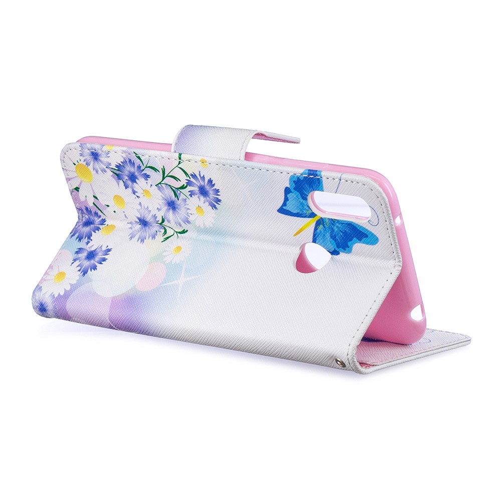 Padrão De Impressão PU Carteira De Couro Carteira De Telefone Para Huawei Y7 (2019) - Borboletas Azuis-5