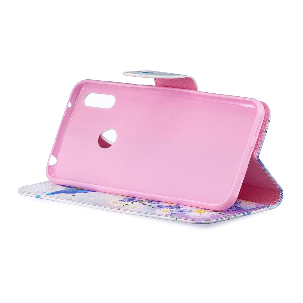 Padrão De Impressão PU Carteira De Couro Carteira De Telefone Para Huawei Y7 (2019) - Borboletas Azuis-6