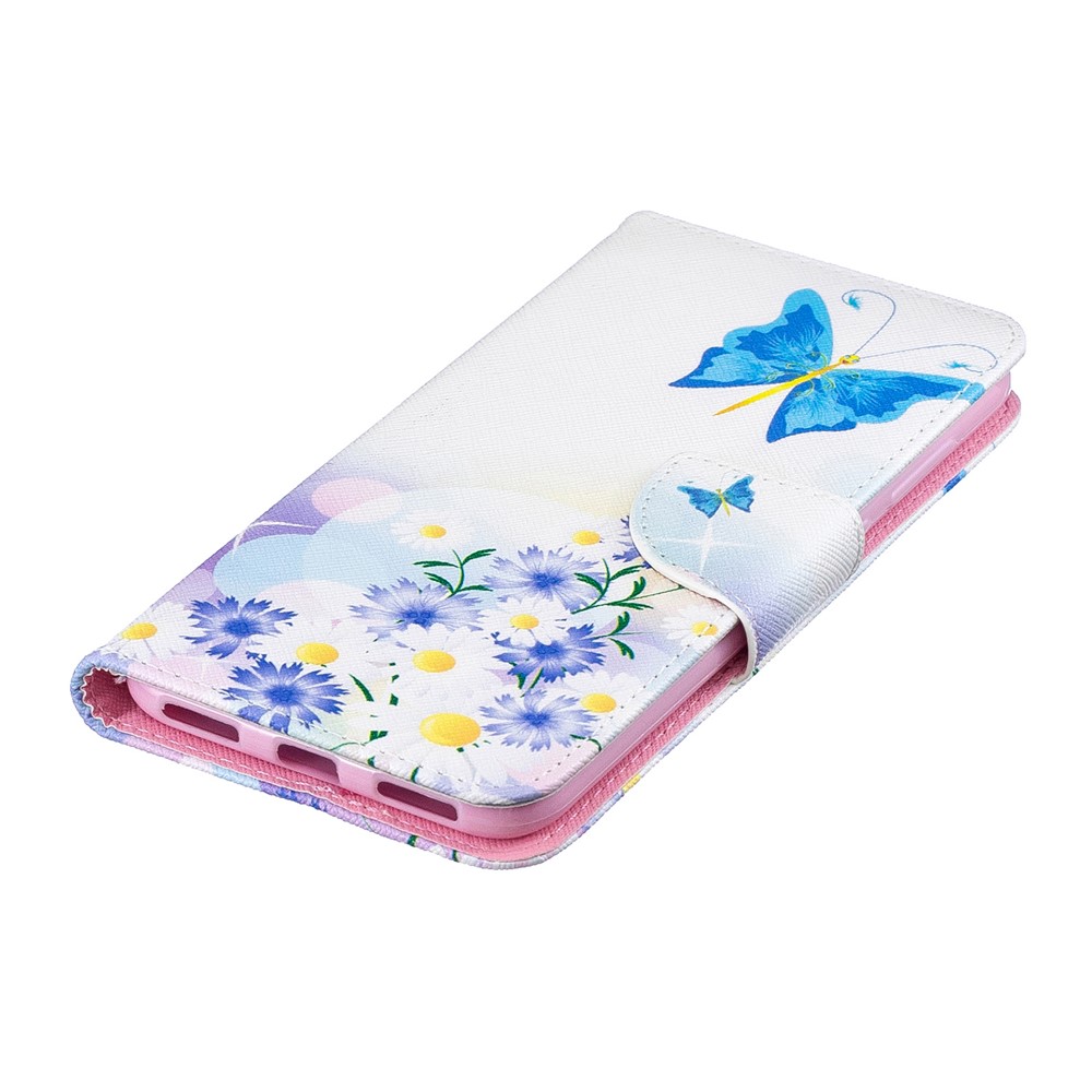 Padrão De Impressão PU Carteira De Couro Carteira De Telefone Para Huawei Y7 (2019) - Borboletas Azuis-7
