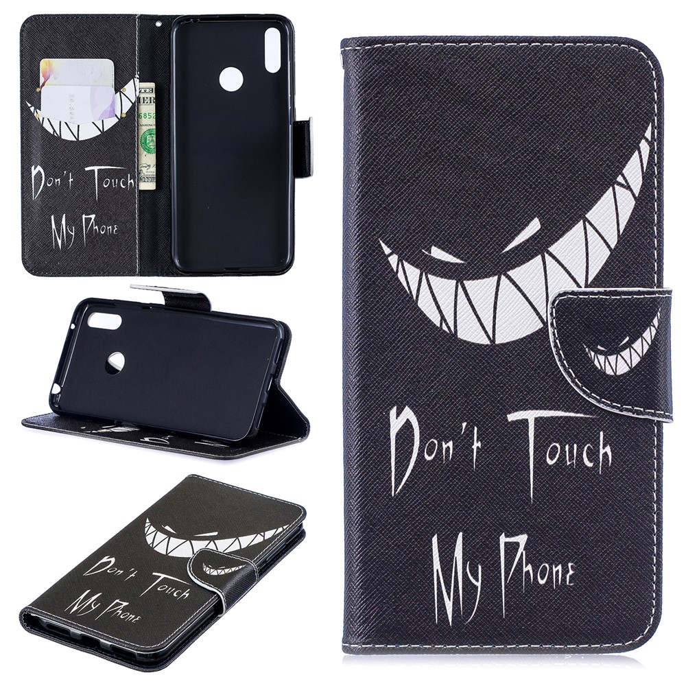 Pattern Printing PU Leather Wallet Phone Case for Huawei Y7 (2019) - Do not Touch My Phone-1