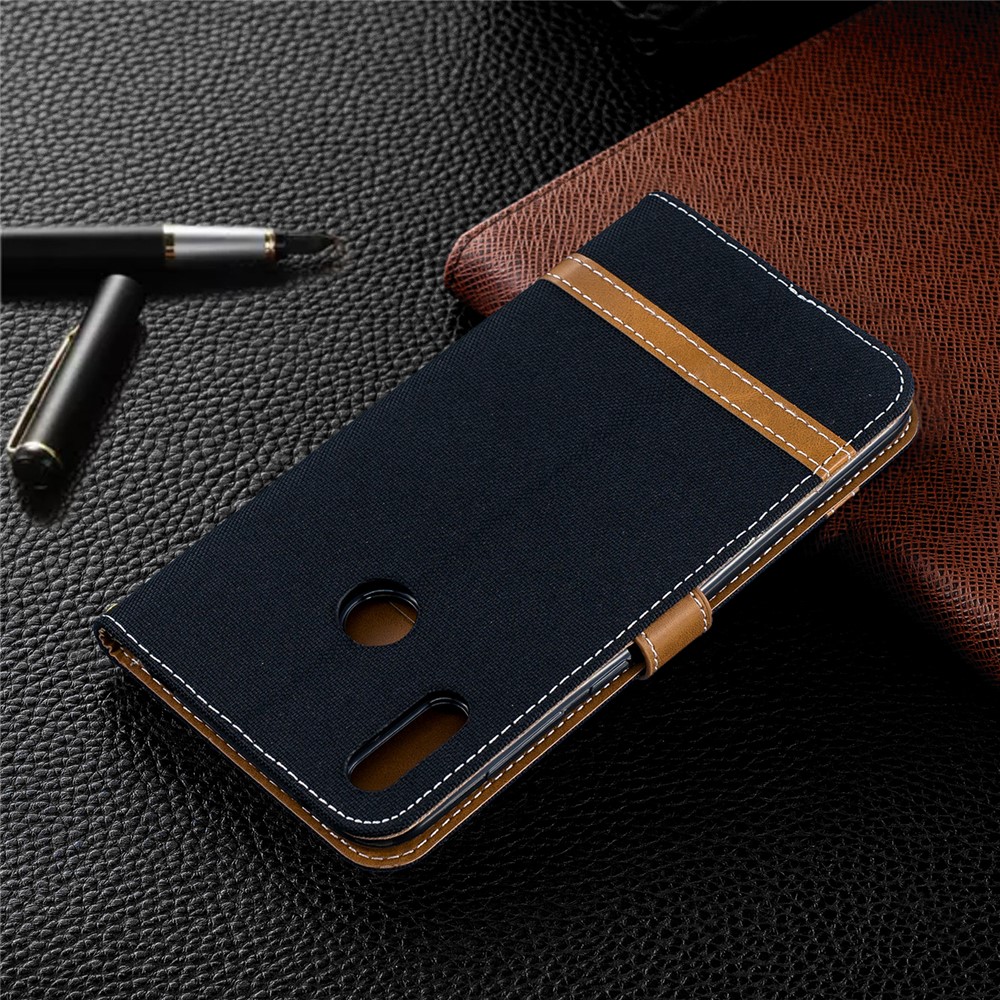 Case de Cuero de Billetera de Tela de Jeans de Color Variado Para Huawei Y7 (2019) - Negro-10