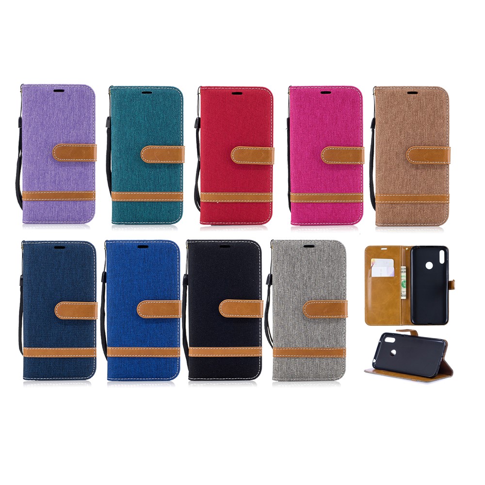 Case de Cuero de Billetera de Tela de Jeans de Color Variado Para Huawei Y7 (2019) - Negro-11