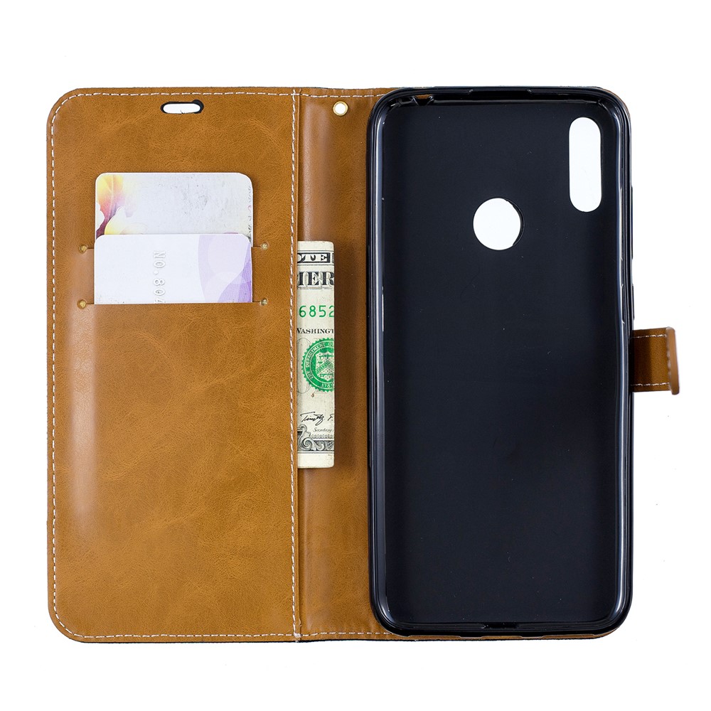 Case de Cuero de Billetera de Tela de Jeans de Color Variado Para Huawei Y7 (2019) - Negro-4