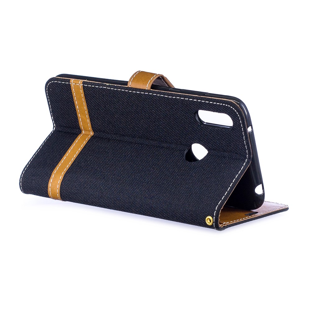 Case de Cuero de Billetera de Tela de Jeans de Color Variado Para Huawei Y7 (2019) - Negro-5