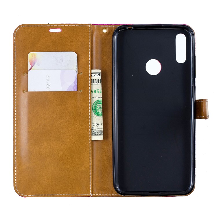 Assorted Color Jeans Cloth Wallet Stand Leather Case for Huawei Y7 (2019) - Rose-4