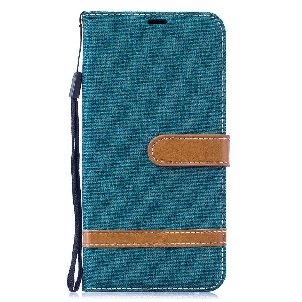 Case de Cuero de Billetera de Tela de Jeans de Color Variado Para Huawei Y7 (2019) - Verde