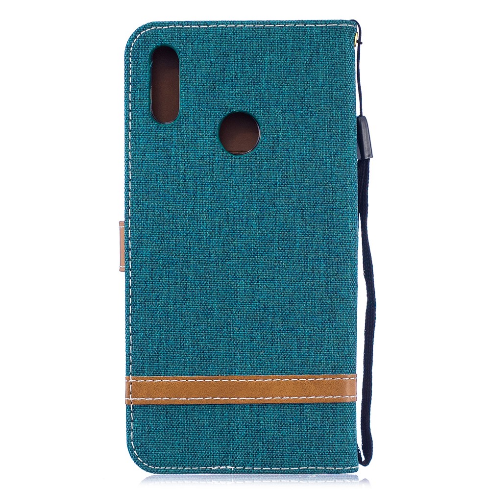 Case de Cuero de Billetera de Tela de Jeans de Color Variado Para Huawei Y7 (2019) - Verde