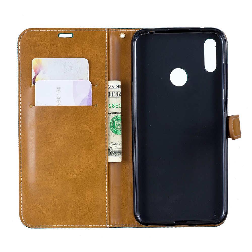 Case de Cuero de Billetera de Tela de Jeans de Color Variado Para Huawei Y7 (2019) - Verde