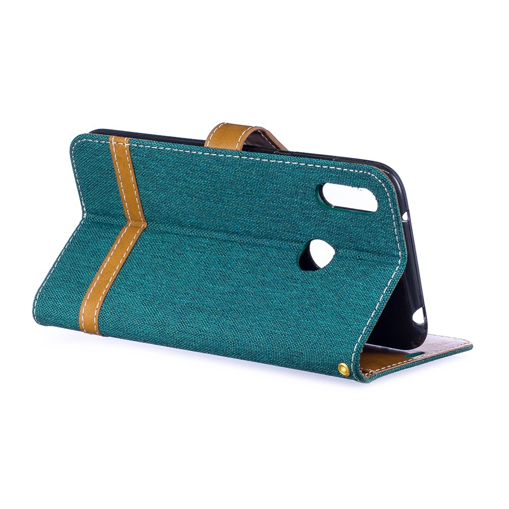 Case de Cuero de Billetera de Tela de Jeans de Color Variado Para Huawei Y7 (2019) - Verde