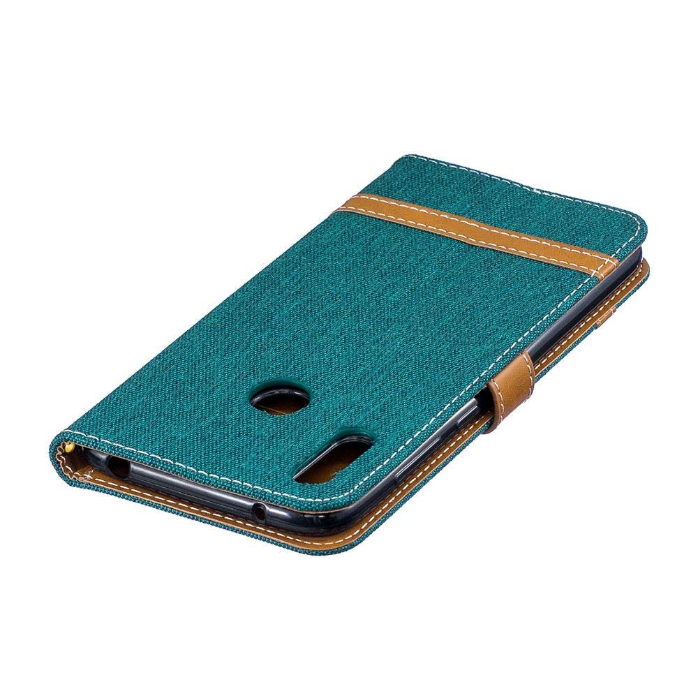 Case de Cuero de Billetera de Tela de Jeans de Color Variado Para Huawei Y7 (2019) - Verde