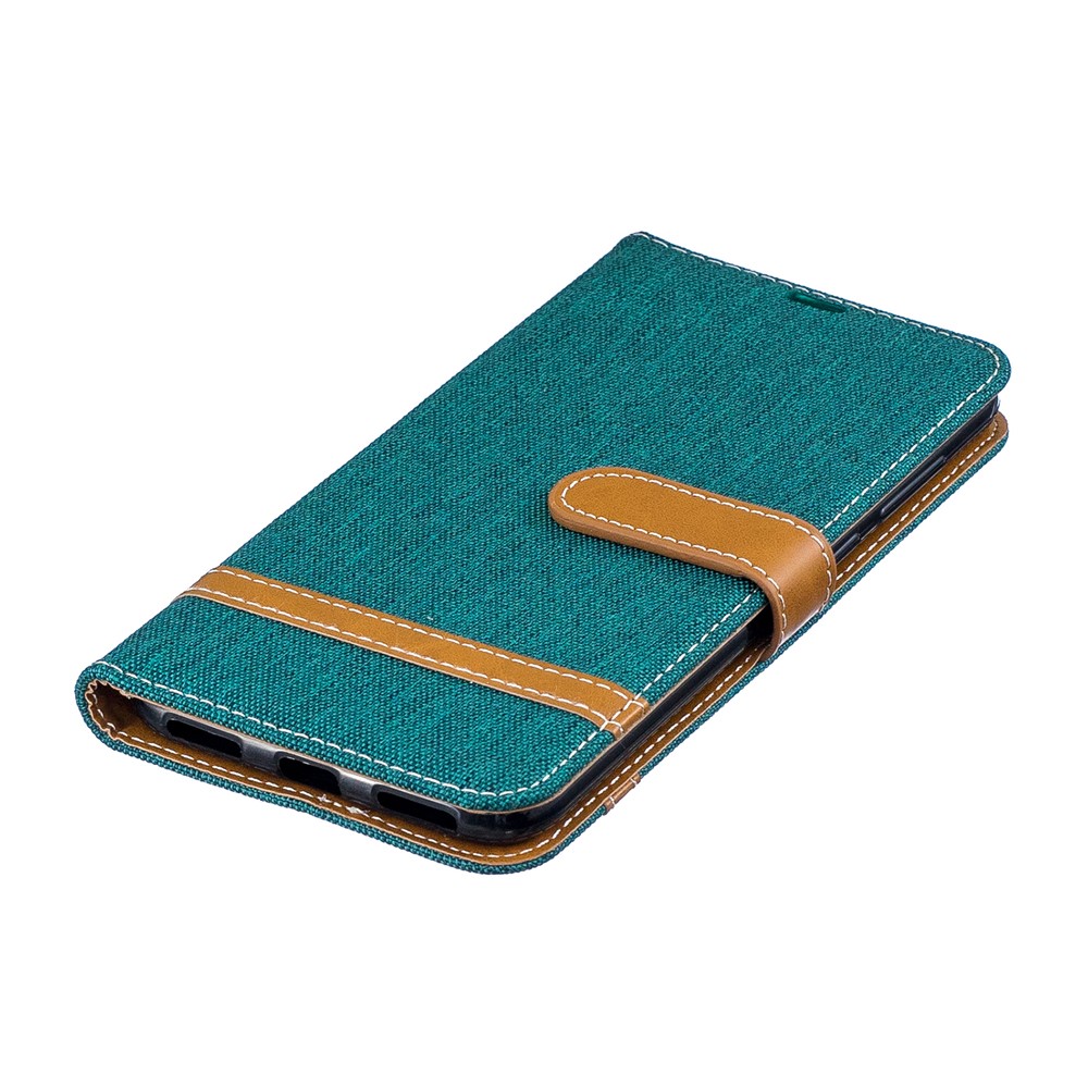 Case de Cuero de Billetera de Tela de Jeans de Color Variado Para Huawei Y7 (2019) - Verde