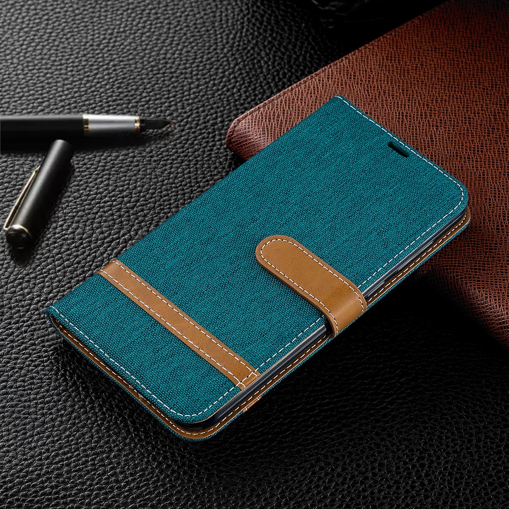 Case de Cuero de Billetera de Tela de Jeans de Color Variado Para Huawei Y7 (2019) - Verde