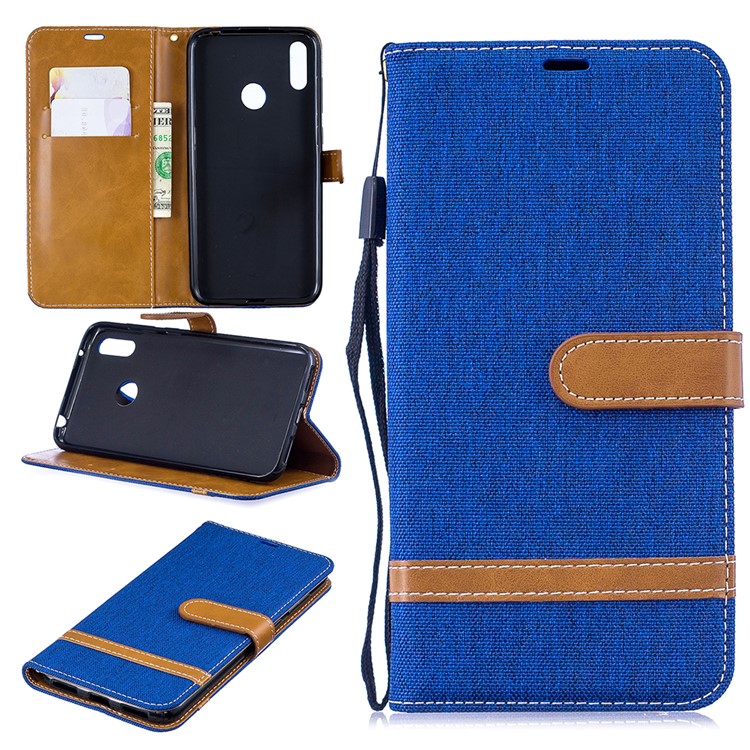 Assorted Color Jeans Cloth Wallet Stand Leather Case for Huawei Y7 (2019) - Baby Blue-1