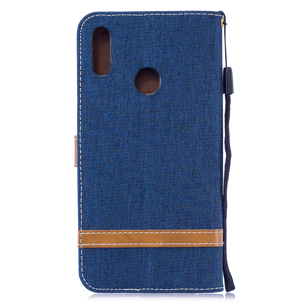 Couleur de Couleurs Assorties Étui en Cuir de Support en Tissu Pour Huawei Y7 (2019) - Bleu Foncé-3