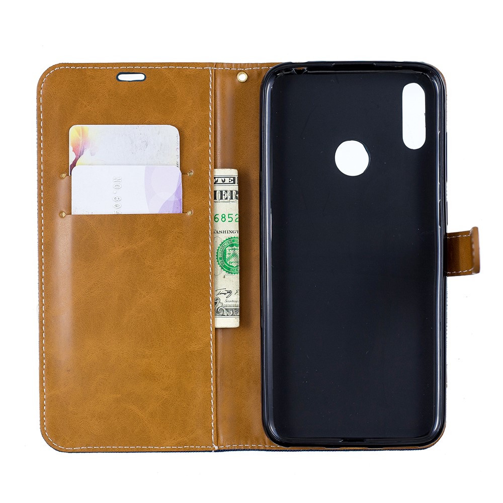 Assorted Color Jeans Cloth Wallet Stand Leather Case for Huawei Y7 (2019) - Dark Blue-4