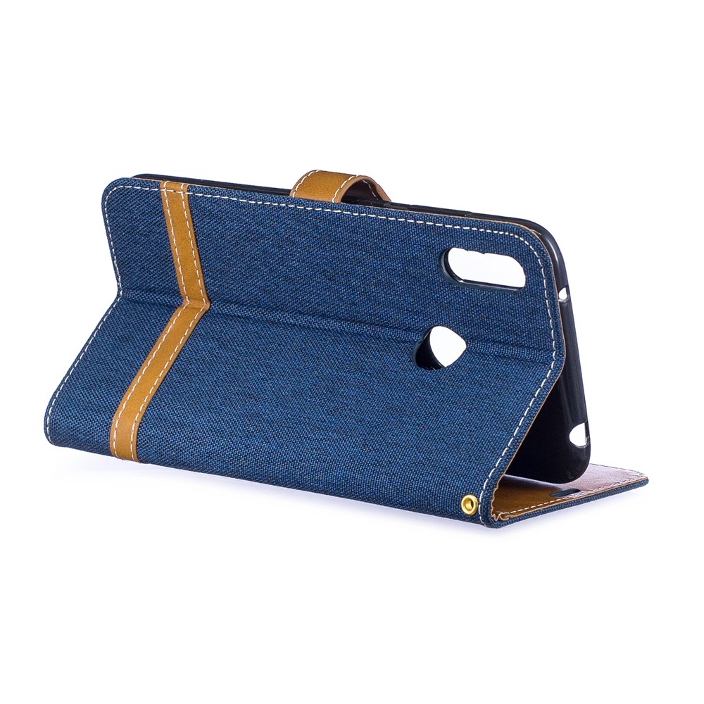 Assorted Color Jeans Cloth Wallet Stand Leather Case for Huawei Y7 (2019) - Dark Blue-5