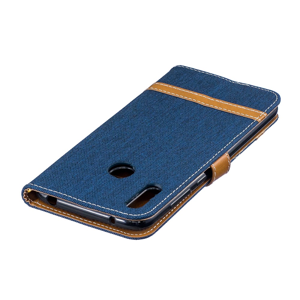 Couleur de Couleurs Assorties Étui en Cuir de Support en Tissu Pour Huawei Y7 (2019) - Bleu Foncé-7