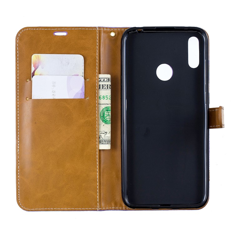 Assorted Color Jeans Cloth Wallet Stand Leather Case for Huawei Y7 (2019) - Purple-4