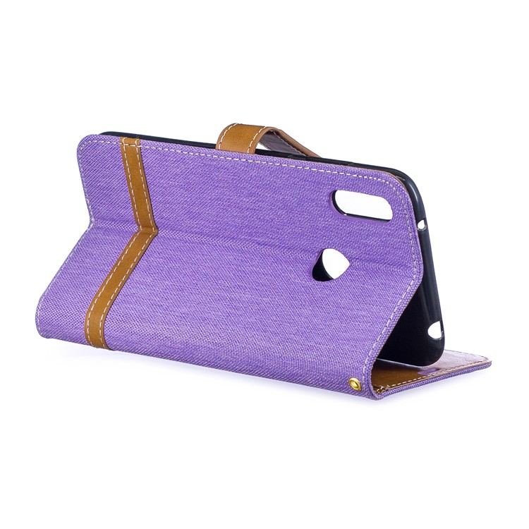Assorted Color Jeans Cloth Wallet Stand Leather Case for Huawei Y7 (2019) - Purple-5