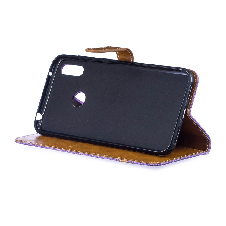 Assorted Color Jeans Cloth Wallet Stand Leather Case for Huawei Y7 (2019) - Purple-6