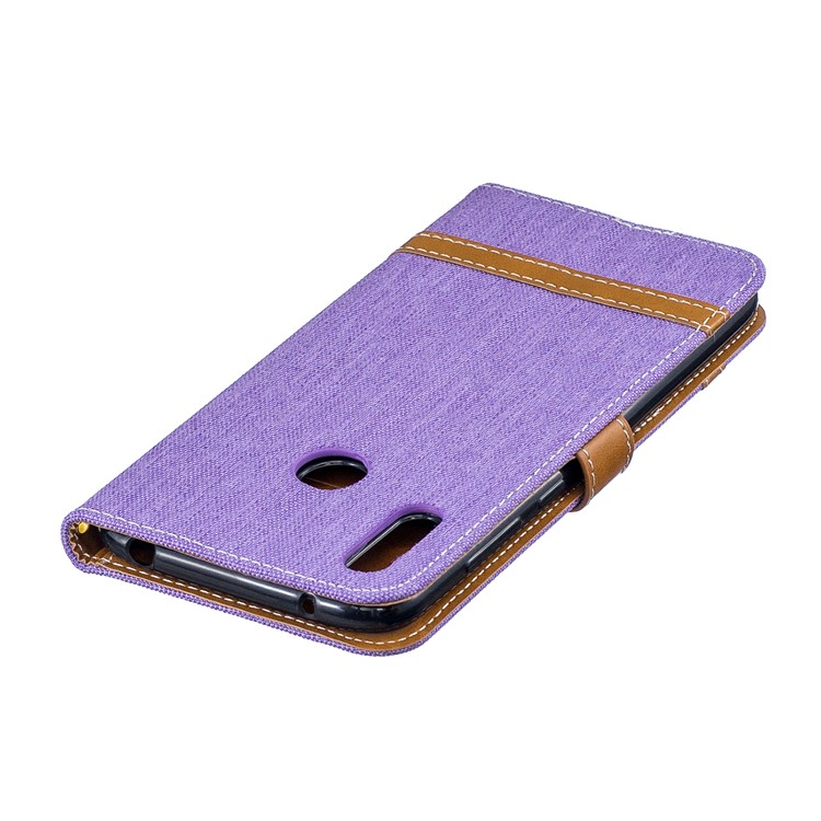 Assorted Color Jeans Cloth Wallet Stand Leather Case for Huawei Y7 (2019) - Purple-7