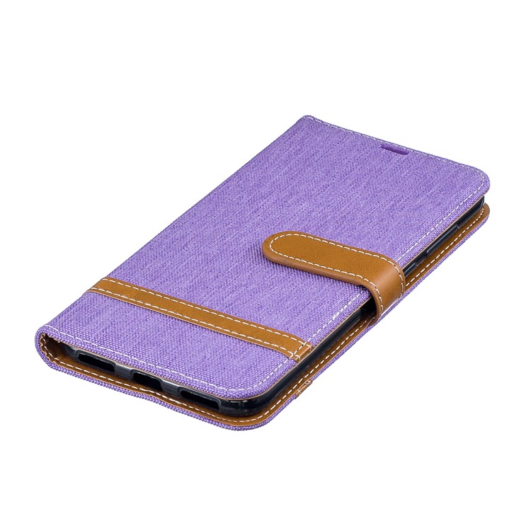 Assorted Color Jeans Cloth Wallet Stand Leather Case for Huawei Y7 (2019) - Purple-8