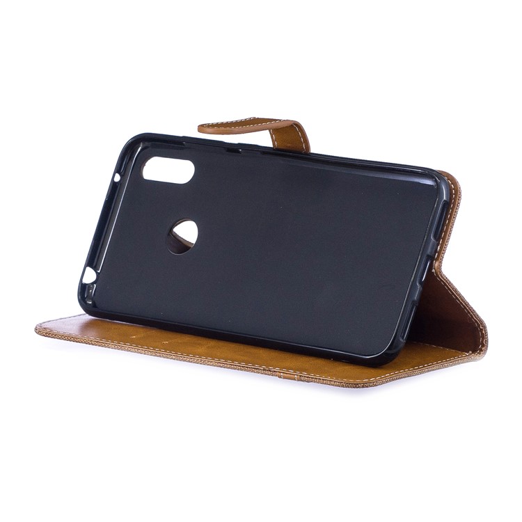 Assorted Color Jeans Cloth Wallet Stand Leather Case for Huawei Y7 (2019) - Khaki-6