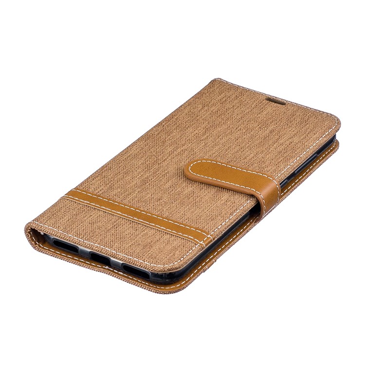 Case de Cuero de Billetera de Tela de Jeans de Color Variado Para Huawei Y7 (2019) - Caqui