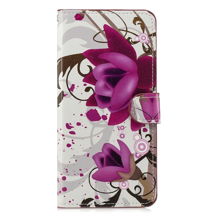 Pattern Printing Leather Wallet Case for Huawei Honor 10 Lite - Purple Flowers-2